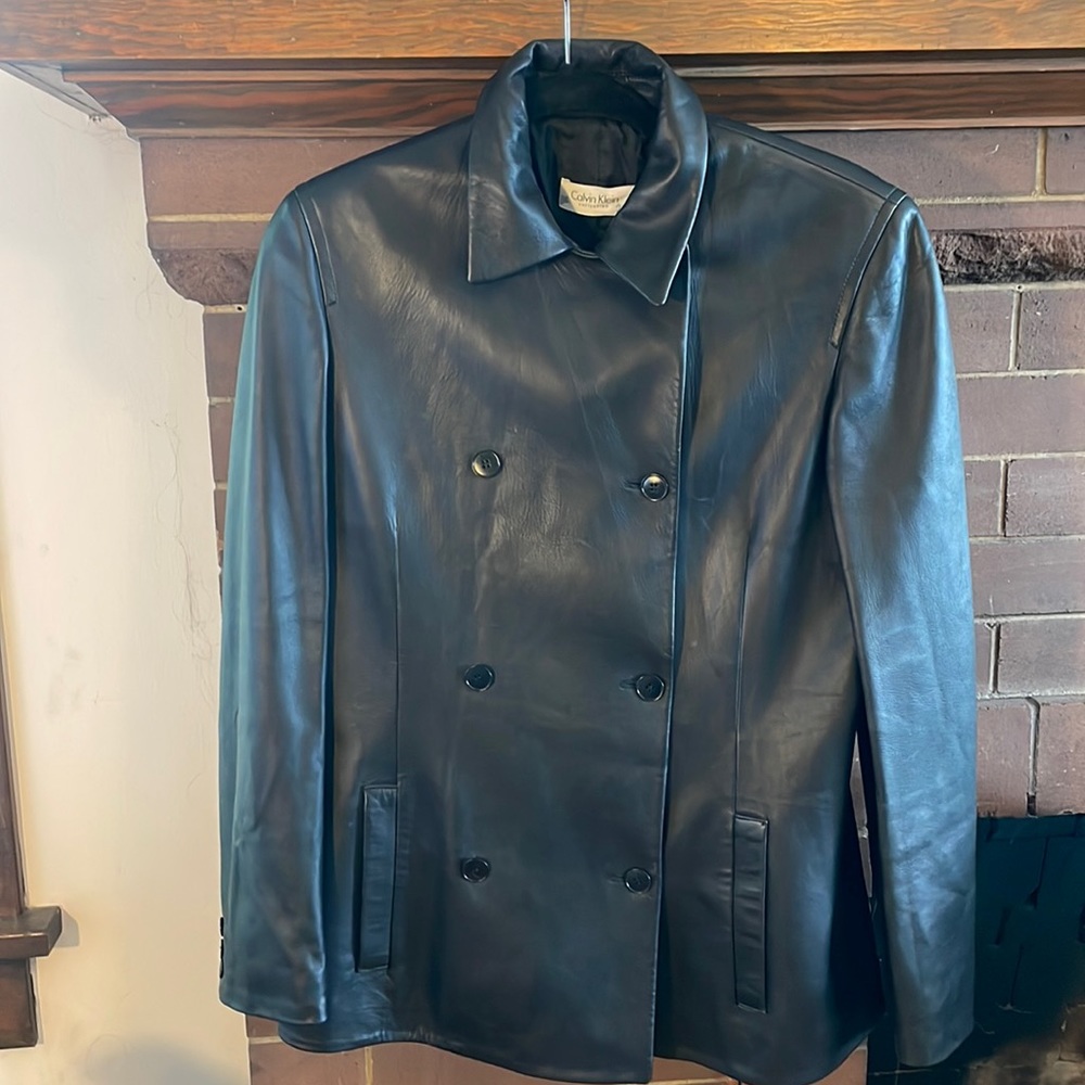 Calvin Klein Collection. 100% lamb skin double breasted leather jacket.